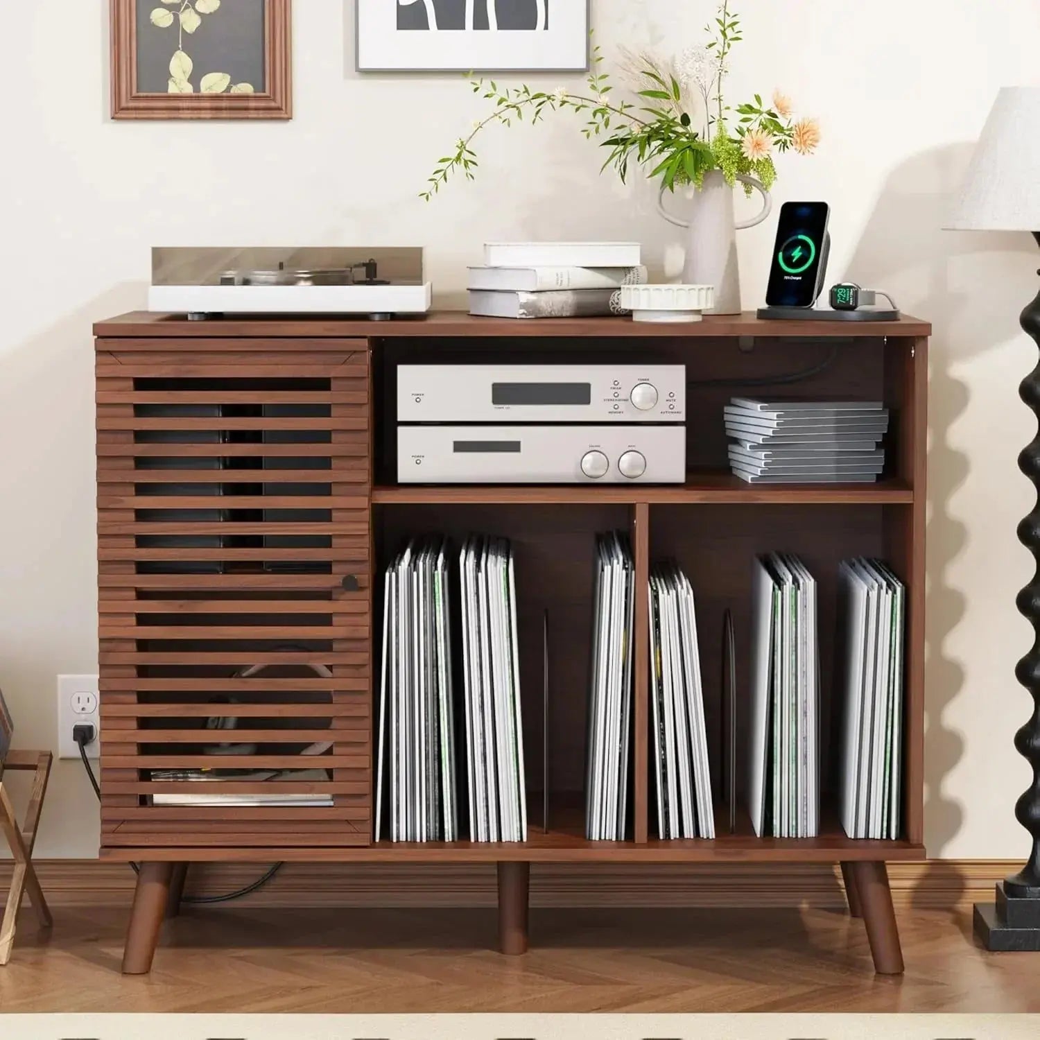 Mid-Century Modern Record Player Stand | Vinyl Storage Cabinet
