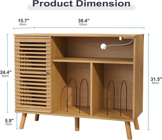 Mid-Century Modern Record Player Stand with USB & Power Outlets