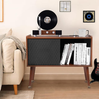 Record Player Stand with Charging Station and Large Vinyl Storage Cabinet