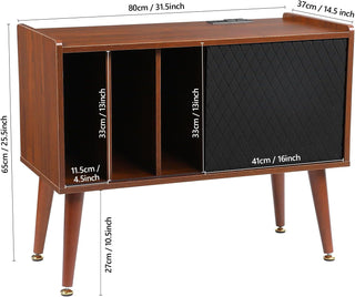 Record Player Stand with Charging Station and Large Vinyl Storage Cabinet