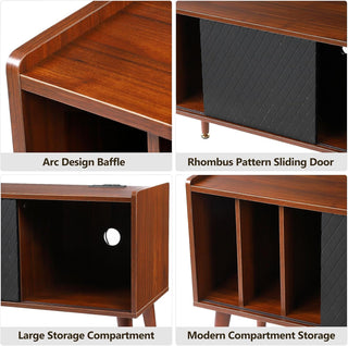 Record Player Stand with Charging Station and Large Vinyl Storage Cabinet