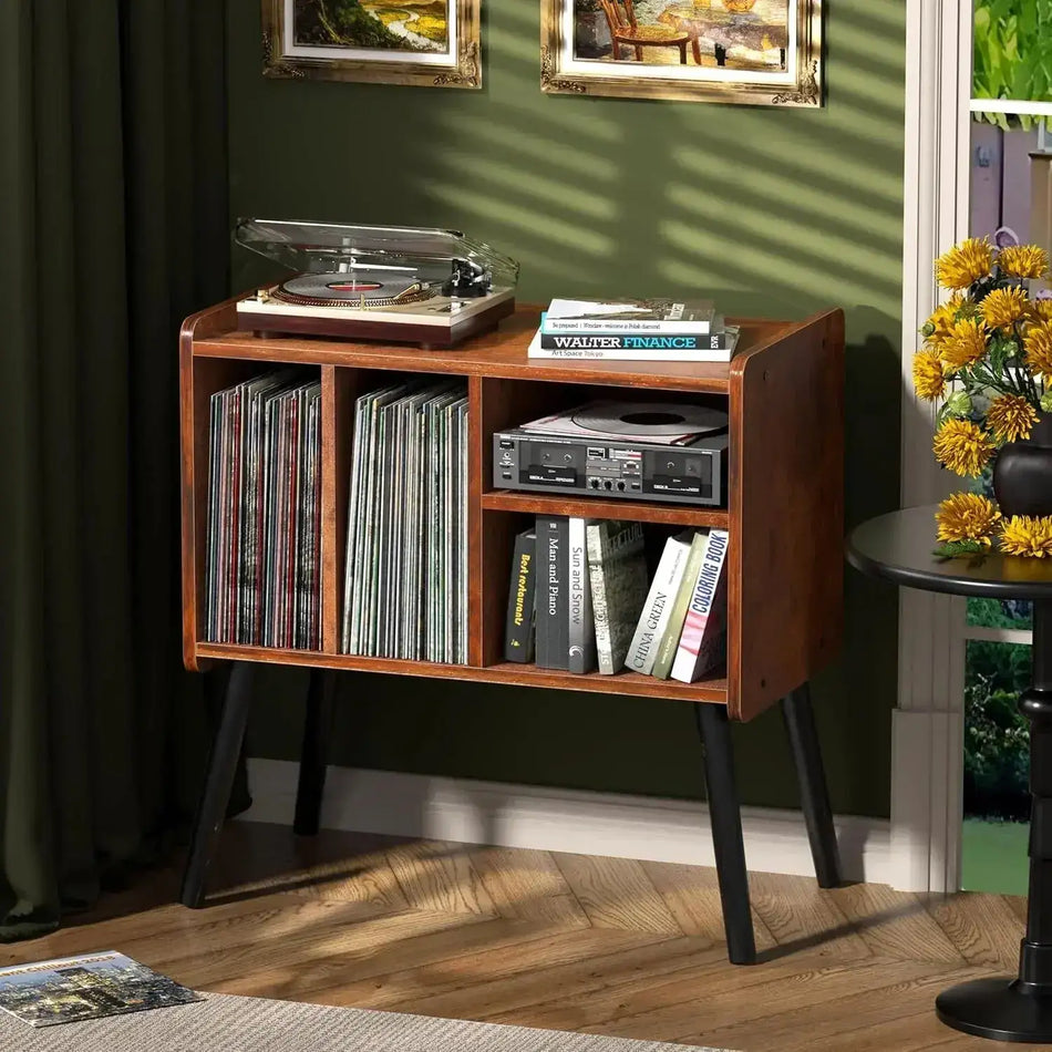 Vinyl Record Player Stand | Mid-Century Turntable Table with Storage ...
