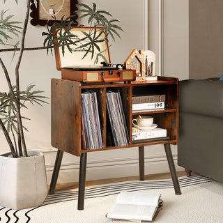 Mid-Century Turntable Table with Storage for 150+ Albums