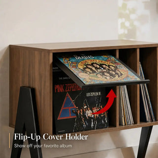Mid-Century Modern Vinyl Record Player Stand with Storage Cabinet, 31.5'' x 27.2''  Retrolife Official Store 