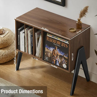 Mid-Century Modern Vinyl Record Player Stand with Storage Cabinet, 31.5'' x 27.2''  Retrolife Official Store 