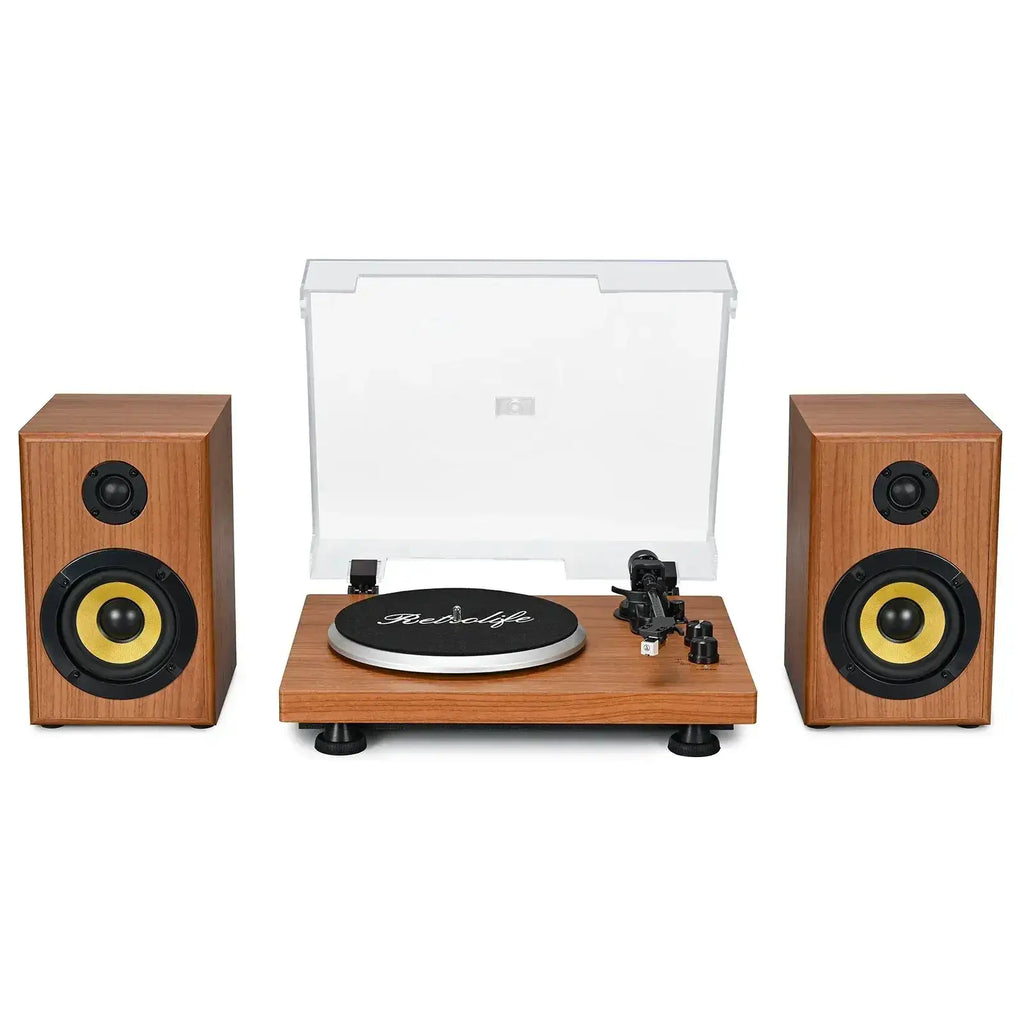 Retrolife Turntable Official Store Retro Style Dual Bluetooth Turntable System with Upgraded 2×30W HiFi Speakers UD016