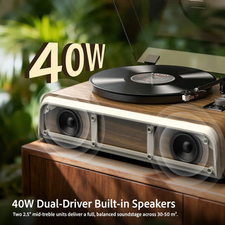 High Performance Record Player with Built-in Stereo Speakers RT522