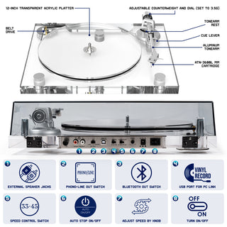 Audiophile Bluetooth Output Turntable with ATN3600L MM Stylus ICE1