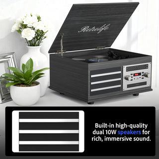 8-in-1 Vinyl Record Player Music Center with Built-in Speakers & CD Player RT15