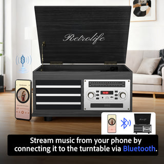 8-in-1 Vinyl Record Player Music Center with Built-in Speakers & CD Player RT15