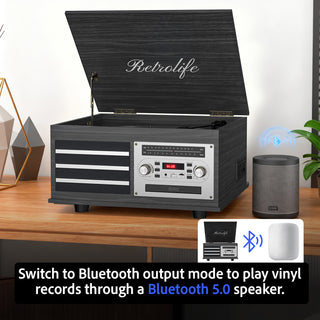 8-in-1 Vinyl Record Player Music Center with Built-in Speakers & CD Player RT15