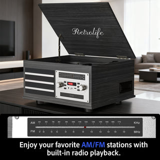8-in-1 Vinyl Record Player Music Center with Built-in Speakers & CD Player RT15