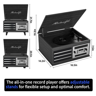 8-in-1 Vinyl Record Player Music Center with Built-in Speakers & CD Player RT15