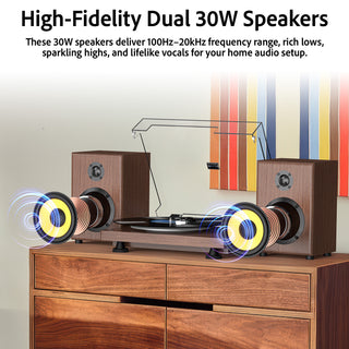 Bluetooth Input & Output Record Player HiFi System with 60W Speakers UD016
