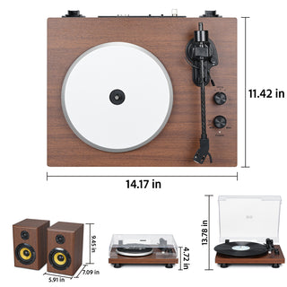 Bluetooth Input & Output Record Player HiFi System with 60W Speakers UD016