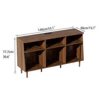 Record Player Stand with Vinyl Storage Cabinet Sliding Doors Power Outlet 55.1"W  Retrolife Official Store 