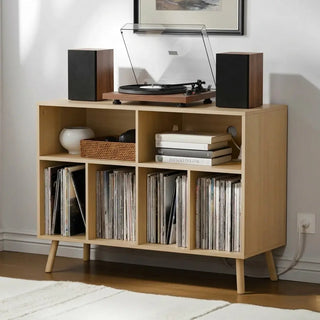 Record Player Stand with Vinyl Storage Cabinet Cube Organizer Charging Station 350 LPs 39.4"W  Retrolife Official Store 