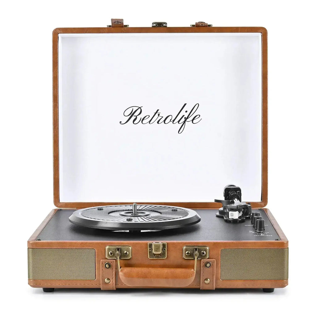 Retrolife Turntable Official Store Vintage Dual Bluetooth Suitcase Record Player with Built-in Speakers R601