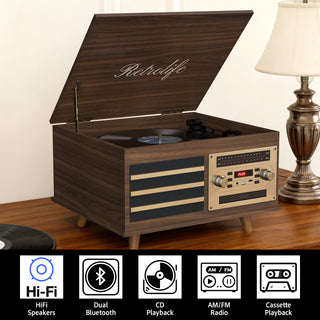 8-in-1 Vinyl Record Player Music Center with Built-in Speakers & CD Player RT15