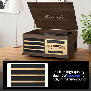 8-in-1 Vinyl Record Player Music Center with Built-in Speakers & CD Player RT15