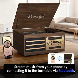 8-in-1 Vinyl Record Player Music Center with Built-in Speakers & CD Player RT15