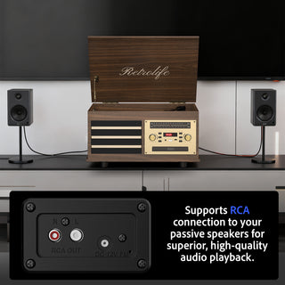 8-in-1 Vinyl Record Player Music Center with Built-in Speakers & CD Player RT15