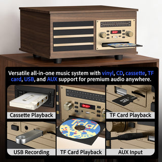 8-in-1 Vinyl Record Player Music Center with Built-in Speakers & CD Player RT15