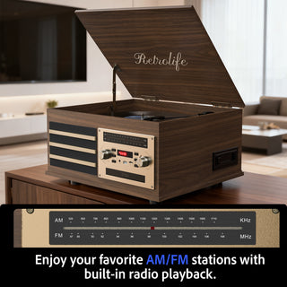 8-in-1 Vinyl Record Player Music Center with Built-in Speakers & CD Player RT15