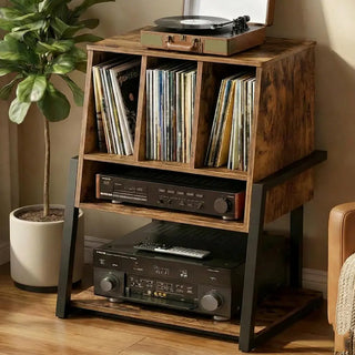 Record Player Stand with Vinyl Storage Power Outlet & Smart LED for 200+ LPs 21.6"W  Retrolife Official Store 
