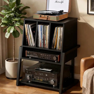 Record Player Stand with Vinyl Storage Power Outlet & Smart LED for 200+ LPs 21.6"W  Retrolife Official Store 