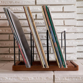 Vintage Walnut LP Storage Rack for 50-75 Albums with Display Groove