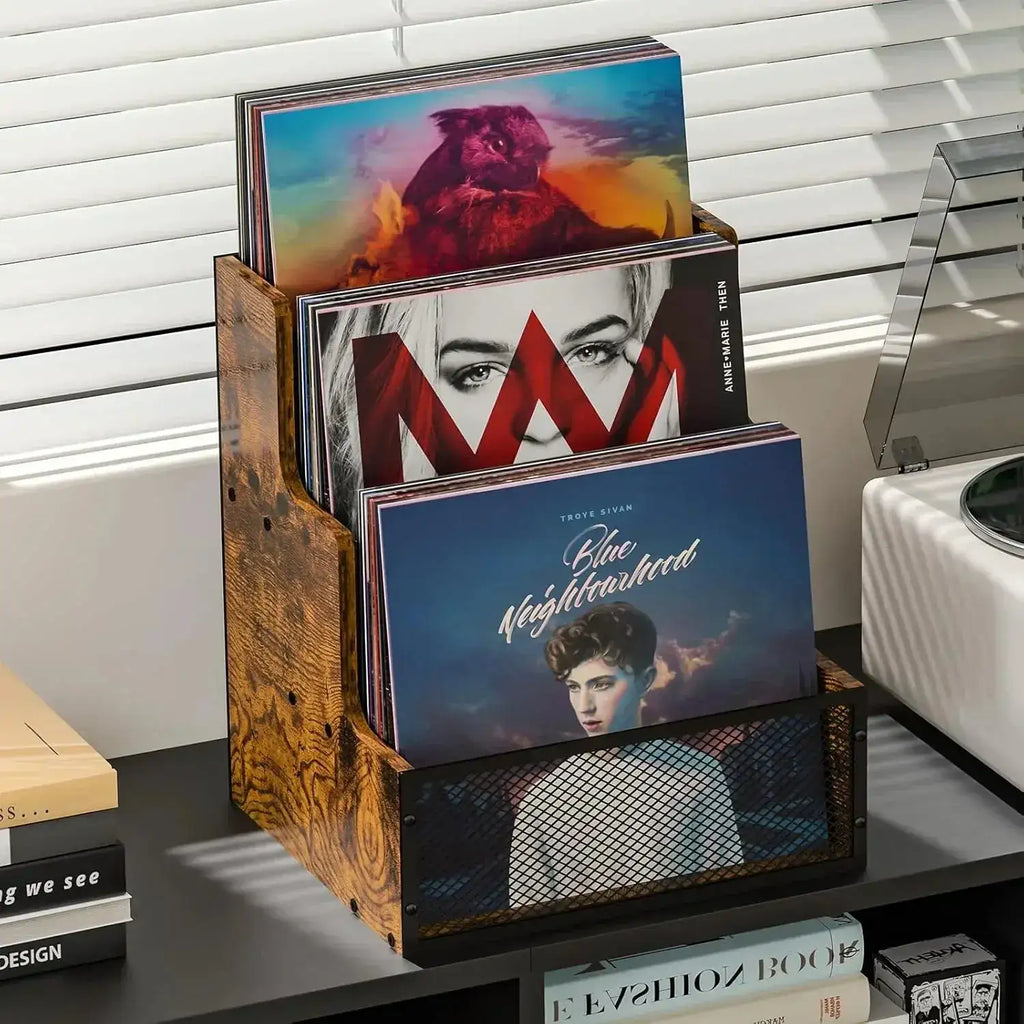 Retrolife Turntable Official Store 3-Tier Wooden & Metal LP Holder for Up to 60 Records
