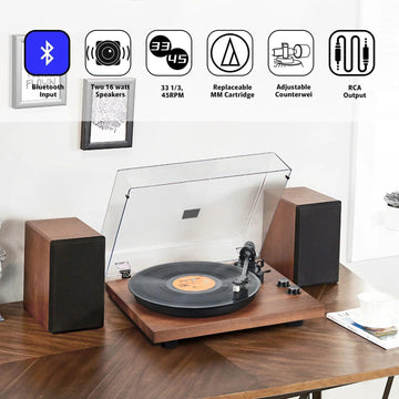 Record Player Vinyl Bluetooth Turntable with 36 outlet Watt Stereo Bookshelf Speakers,