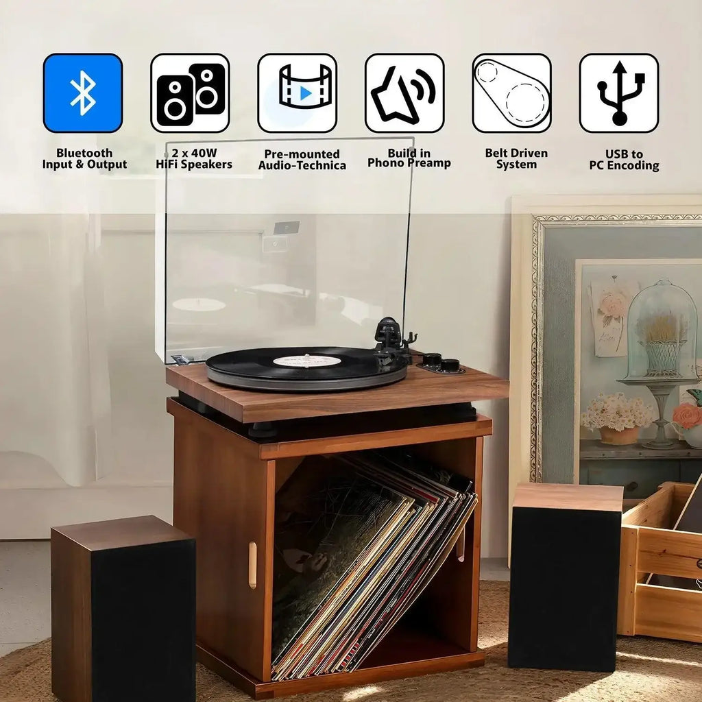 Bluetooth Turntable HiFi System with 40 Watt Bookshelf Speakers UD006 ...