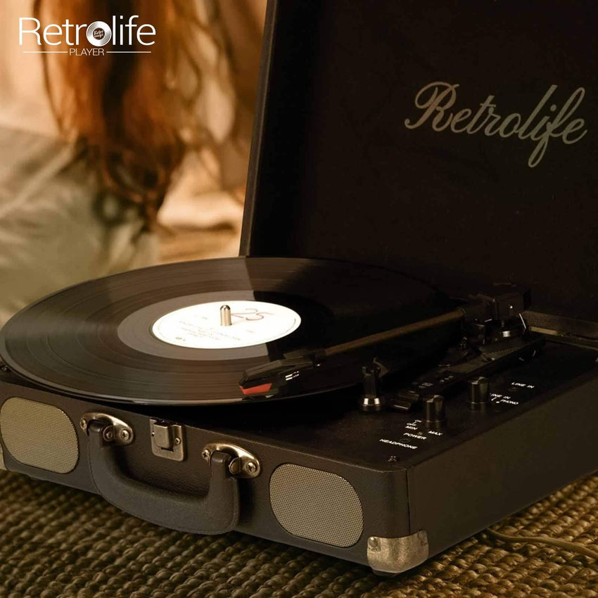 Retrolife Belt-Driven Vintage Portable Turntable with Wireless Bluetooth R609 ...