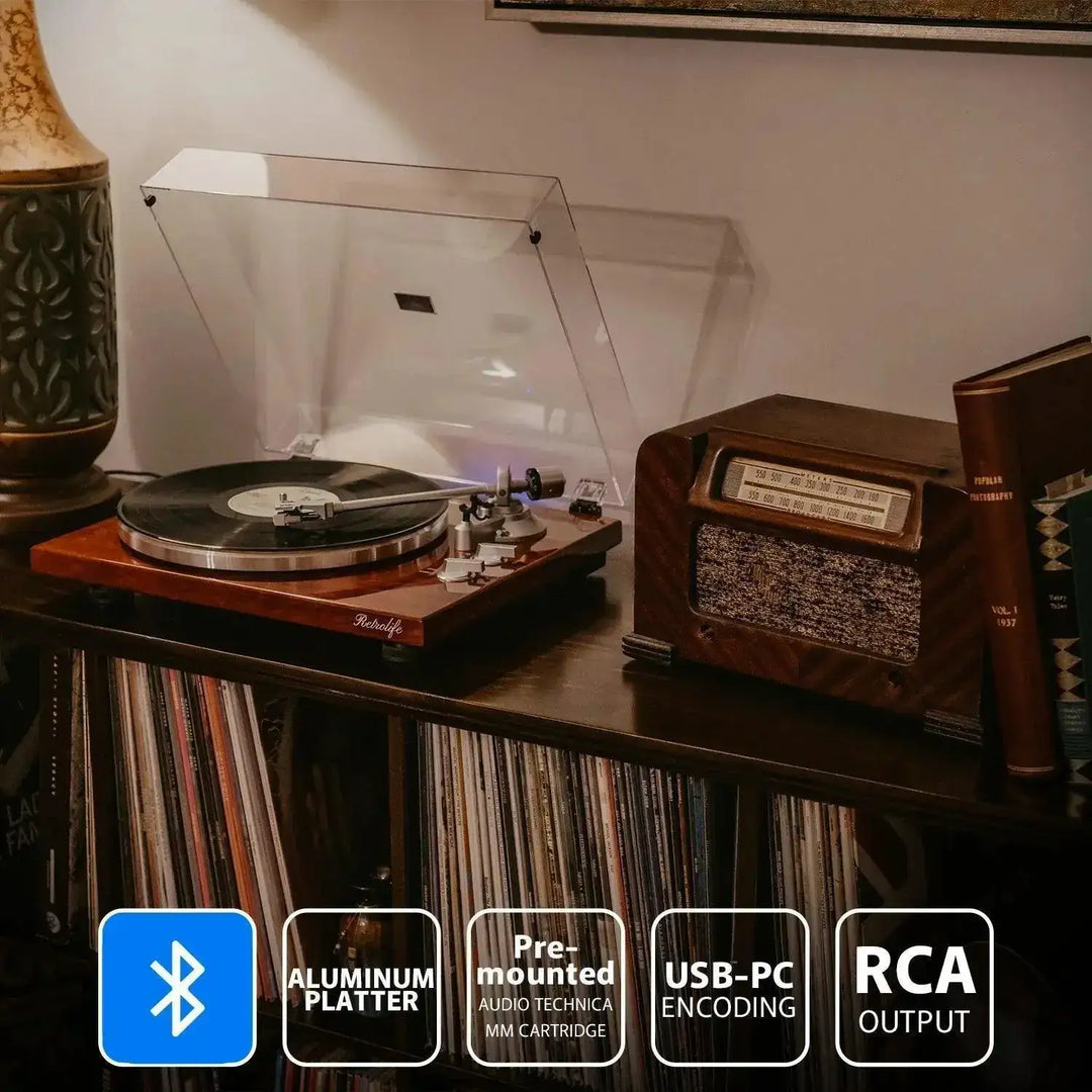 Retrolife Bluetooth Turntable with Moving Magnetic Cartridge HQKZ