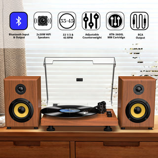 Bluetooth Input & Output Record Player HiFi System with 60W Speakers UD016