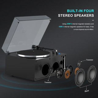 All-in-One Bluetooth Vinyl Record Player with Built-in Speakers & Magnetic AT-3600L Cartridge HQKZ008
