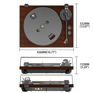 Upgraded Bluetooth Turntable with Anti-Skate Control & MM Stylus