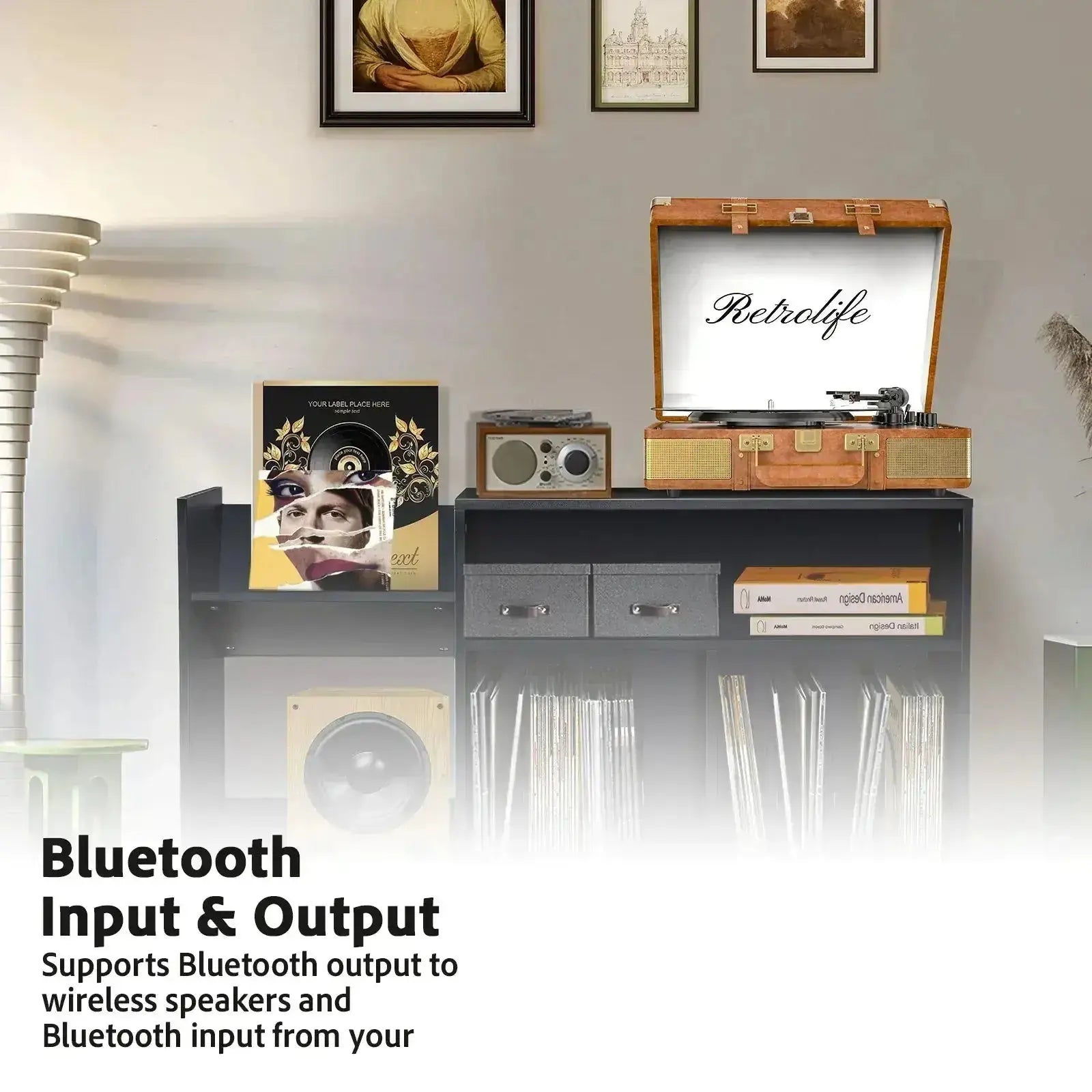Vintage Dual Bluetooth Suitcase Record Player with Built-in