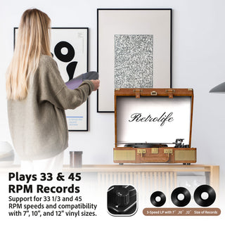 Vintage Dual Bluetooth Suitcase Record Player with Built-in Speakers R601