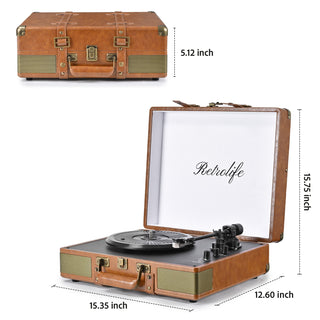 Vintage Dual Bluetooth Suitcase Record Player with Built-in Speakers R601