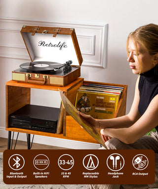 Vintage Dual Bluetooth Suitcase Record Player with Built-in Speakers R601
