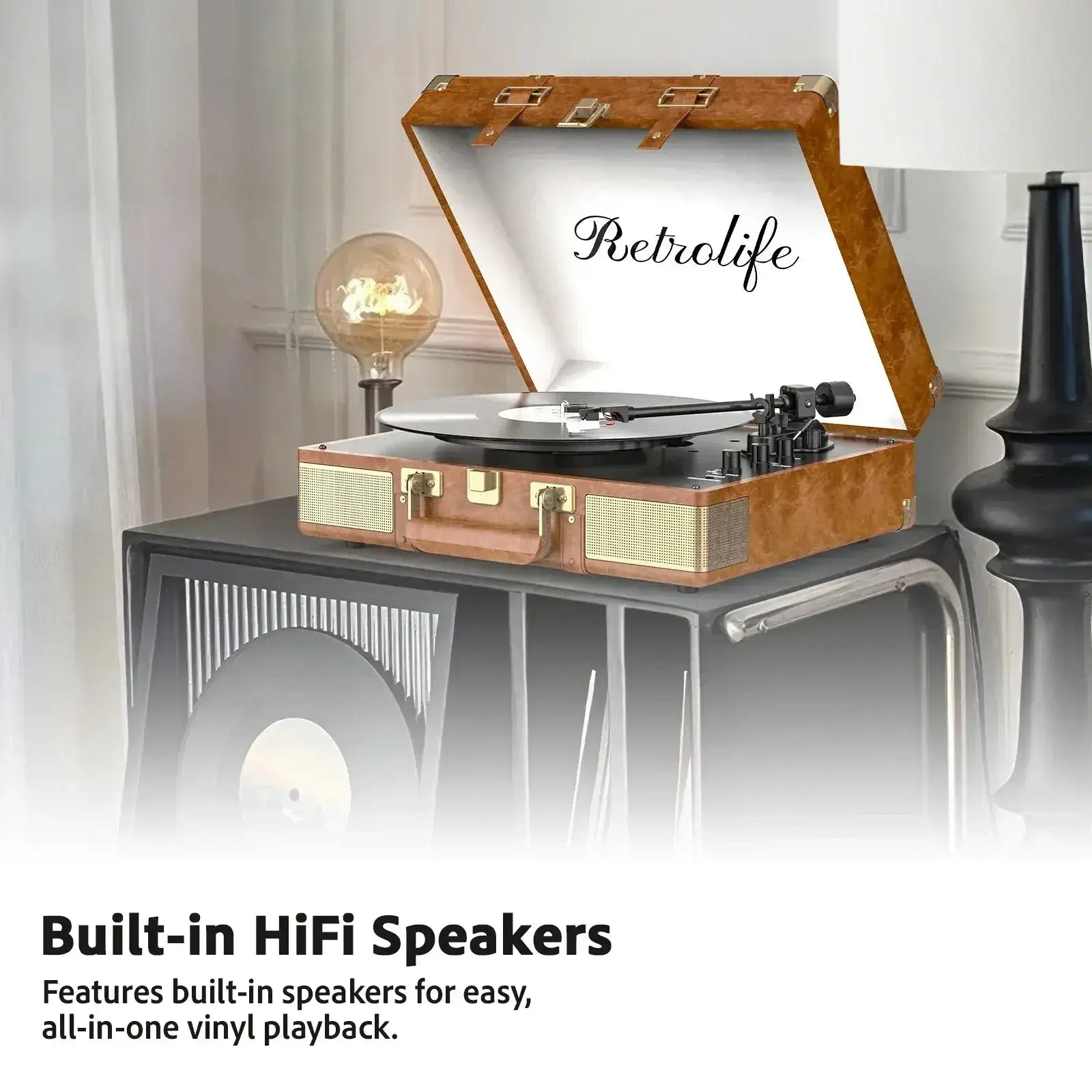 Vintage Dual Bluetooth Suitcase Record Player with Built-in