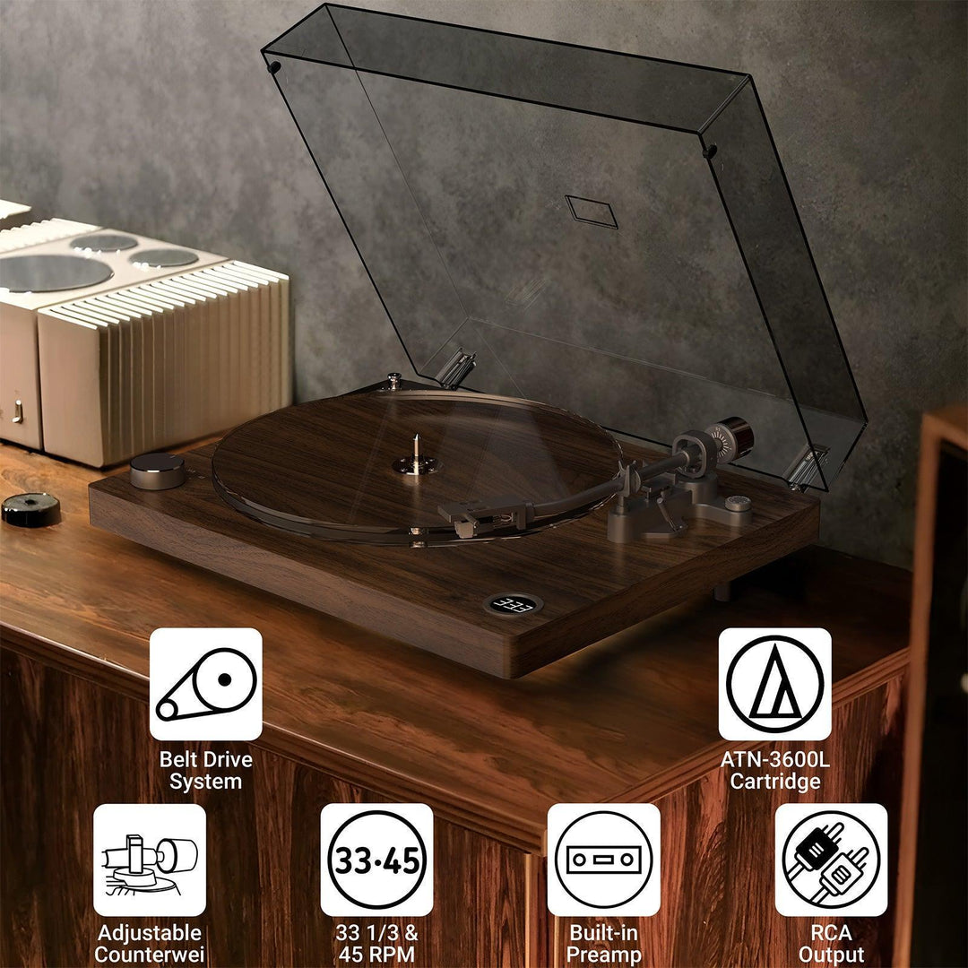 High Fidelity Vinyl Turntable with Acrylic Platter & Pre-Mounted