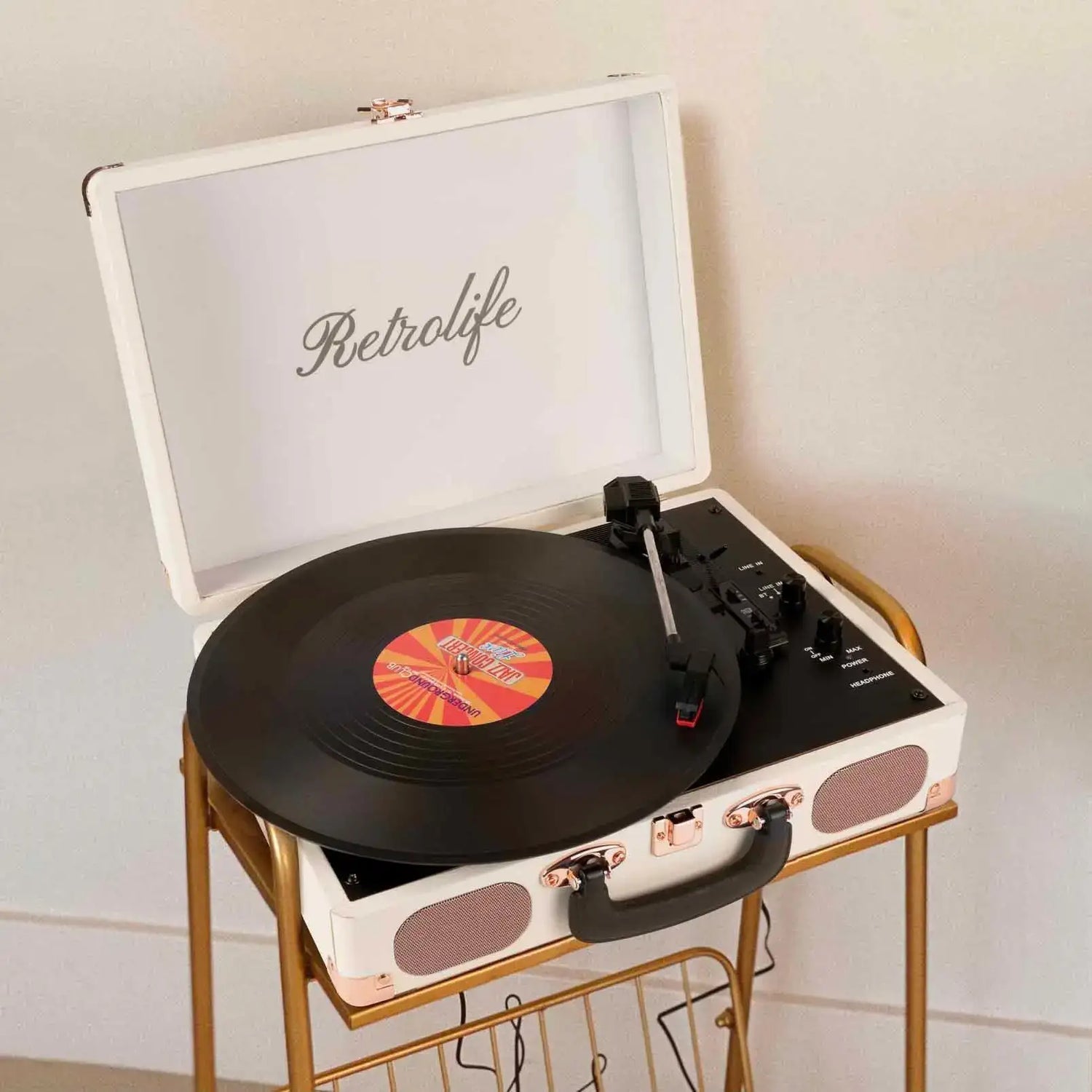 Retrolife Belt-Driven Vintage Portable Turntable with Wireless Bluetooth R609 ...