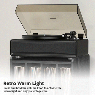 High Performance Record Player with Built-in Speakers & Warm Yellow Light RT26