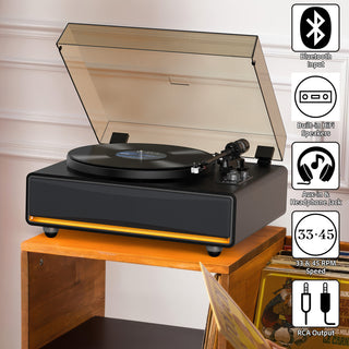 High Performance Record Player with Built-in Speakers & Warm Yellow Light RT26