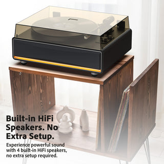 High Performance Record Player with Built-in Speakers & Warm Yellow Light RT26