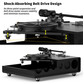 High Performance Record Player with Built-in Speakers & Warm Yellow Light RT26